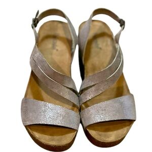 Bjorndal Women's Strappy Sandals in Silver 3"wedge cork heel GUC size 8